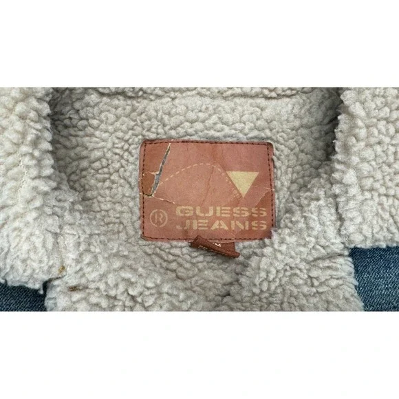 Guess Women's 1970's Vtg Sherpa Lined Full Button Denim Jacket Size Medium - Picture 8 of 14